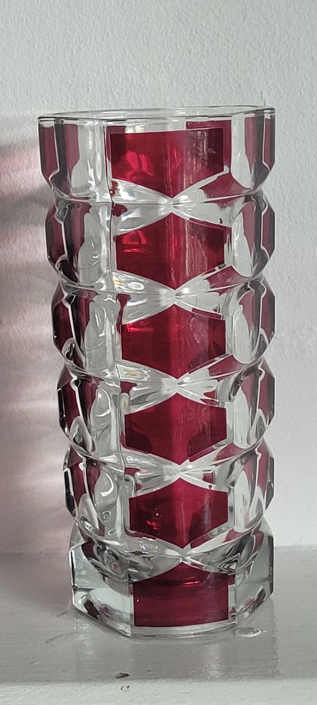 image for Luminarc Glass Vase Designed By J.G. Durand 70s French Facetted Windsor Rubis