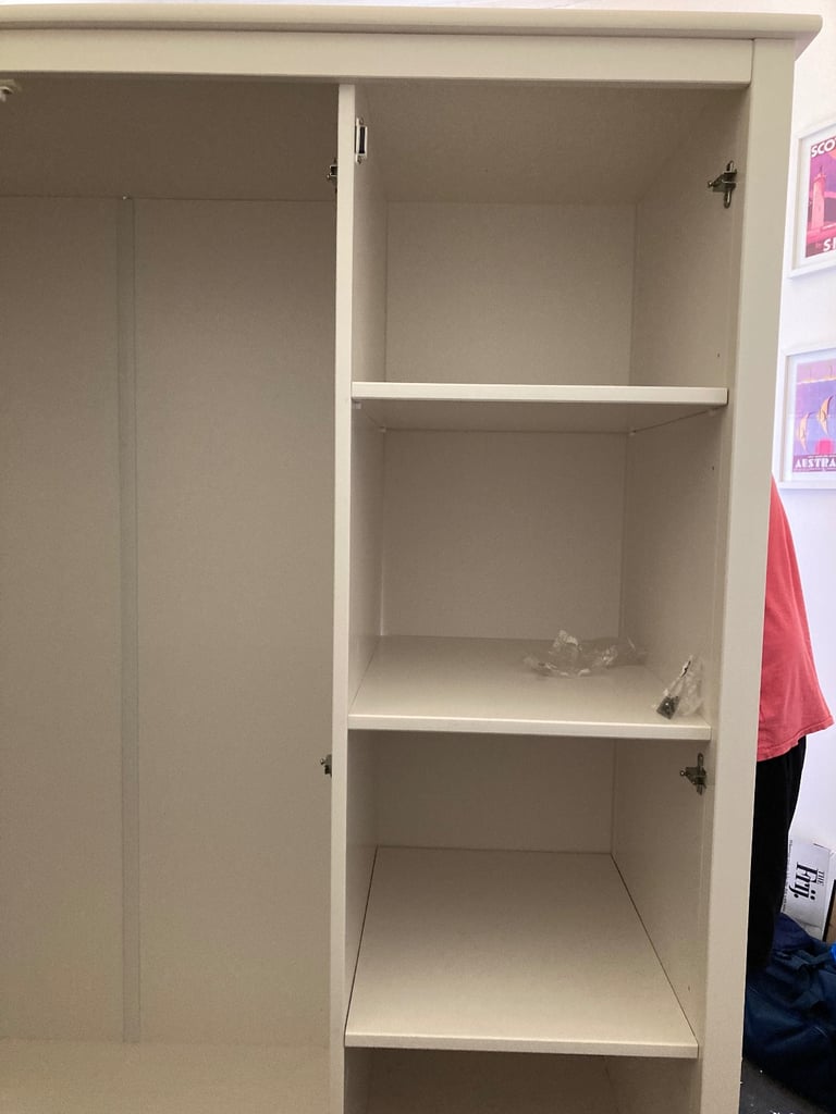 White Wooden 3 Door Triple Wardrobe With Drawers 