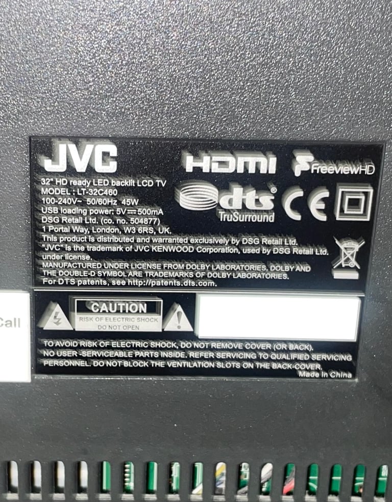 JVC 32" HD ready LED backlit LCD TV MODEL: LT-32C460 with stand 