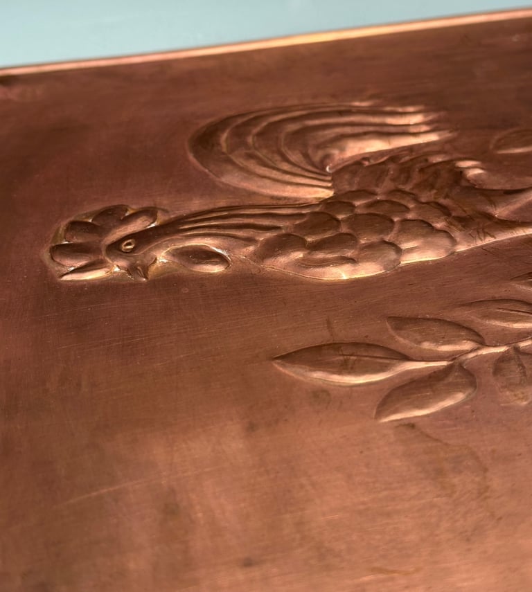 VINTAGE FRENCH COPPER KITCHEN UTENSIL RACK, COQ, COCKEREL HANGING RAIL - 49x37cm - WILL POST!