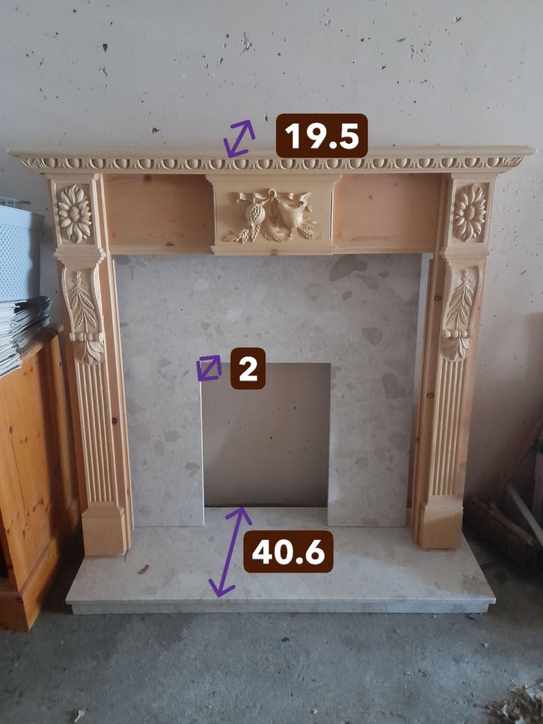 Fireplace surround marble wood resin hand carved 125cm x 130cm x 40.6cm
