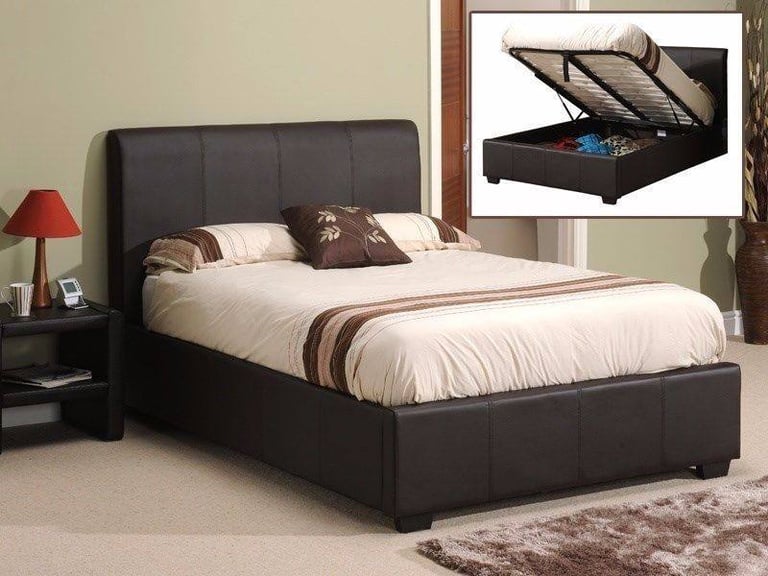 image for ** Premium Quality !! Double Leather Ottoman Bed, Gas Lift Storage, Hot Deal !! **