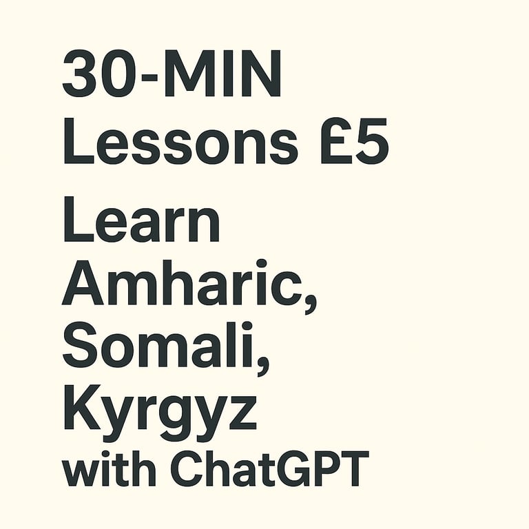 £5 / 30 MIN LESSONS – LEARN AMHARIC, SOMALI, KYRGYZ WITH ME + CHATGPT TALKING ROBOT