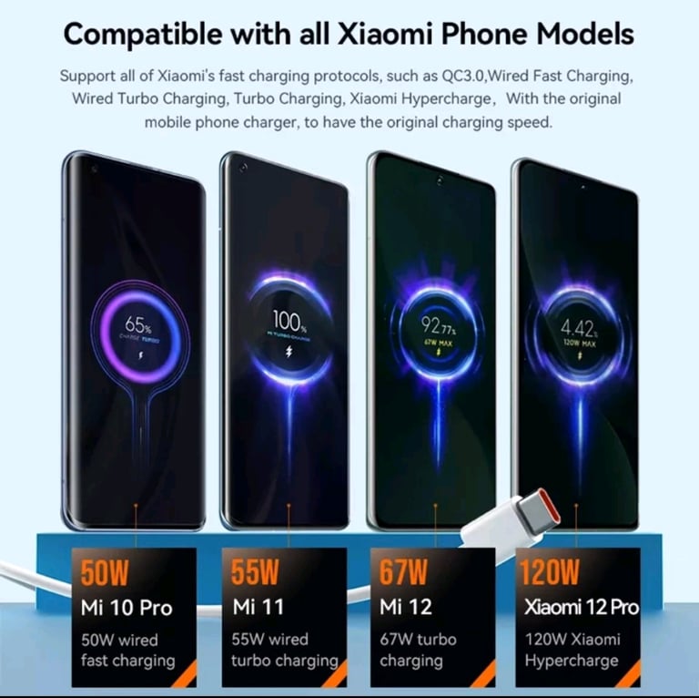 Original Xiaomi 6A Fast USB Type-C Charger Data Cable33W/67W/120W for 