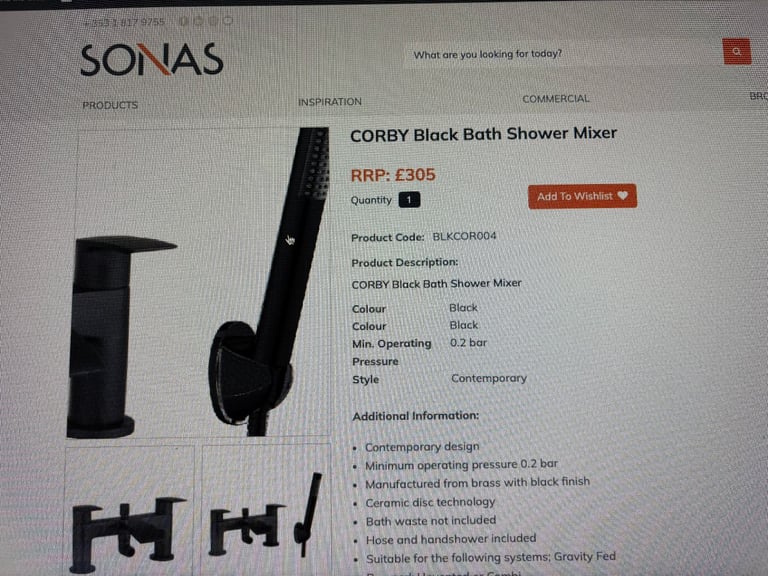 image for Corby Black Bath Shower Mixer