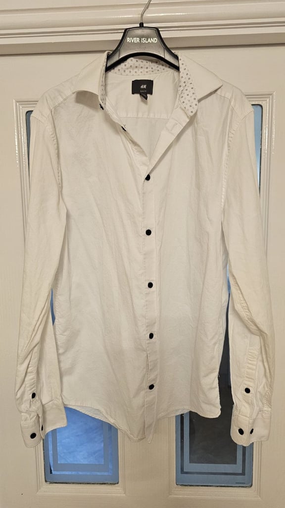 H&M Slim Fit Size Large Formal White Cotton Smart Shirt