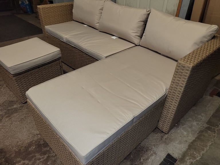 A (like new ) natural colour rattan effect garden corner sofa with storage 
