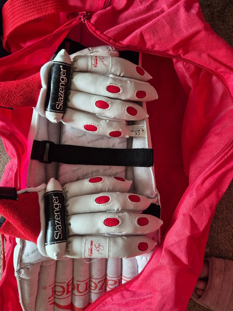 image for Junior cricket gloves .pads and wickets 