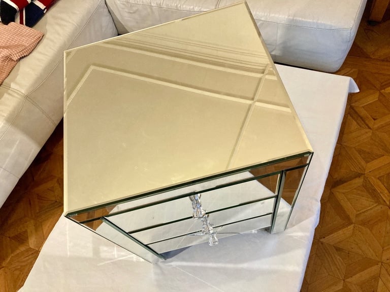 Mirrored Bedside Table with 3 Draws .