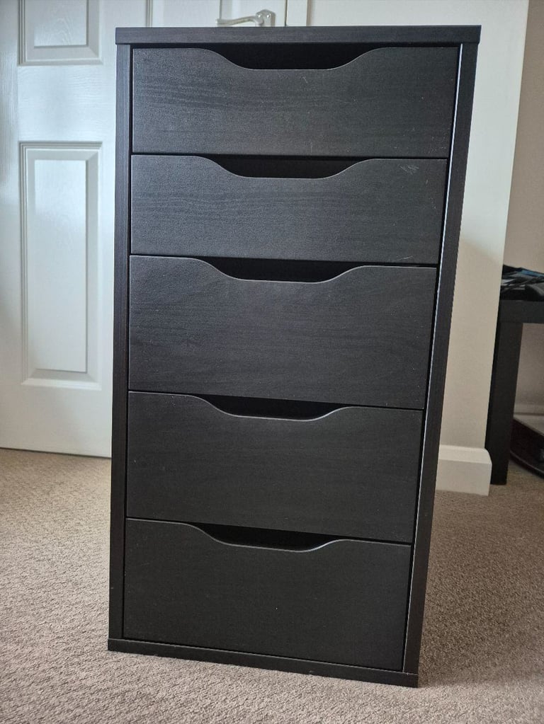 image for IKEA Alex Drawer unit with 5 drawers in black / black ash - 36cm wide x 58cm deep x 70cm tall