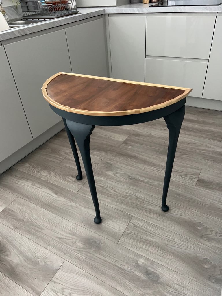 Restored, refinished demi lune table