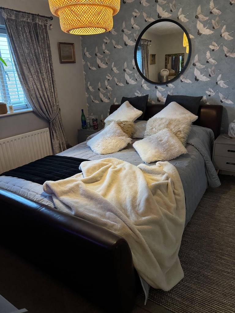 image for John Lewis king size bed frame genuine leather 