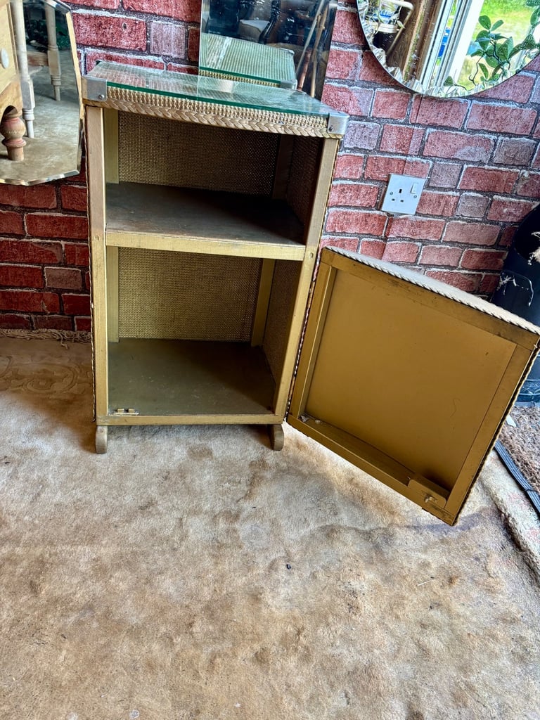 Original Vintage Gold Lloyd Loom bedside table/side table,