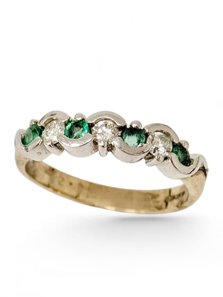 image for 9ct (White & Yellow Gold) Diamond & Emerald Ring.