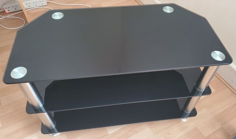 image for Argos Home Matrix Glass Corner TV Unit - Black & Chrome (Excellent Condition)