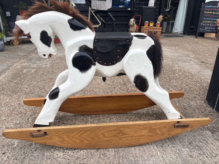 Vintage Handcrafted Rocking Horse (1980s, Solid Oak)