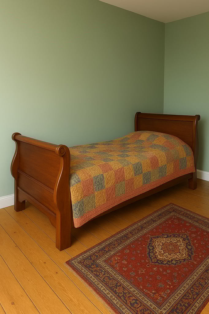 image for Mahogany single sleigh bed and bedside tables drawers cupboards
