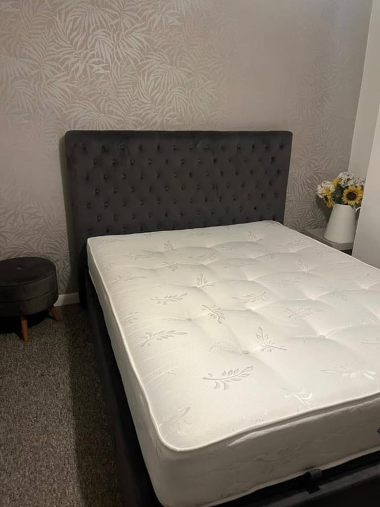 Grey king size ottoman bed with mattress 