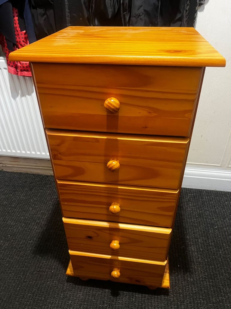 image for Pine tall chest of 5 drawers 
