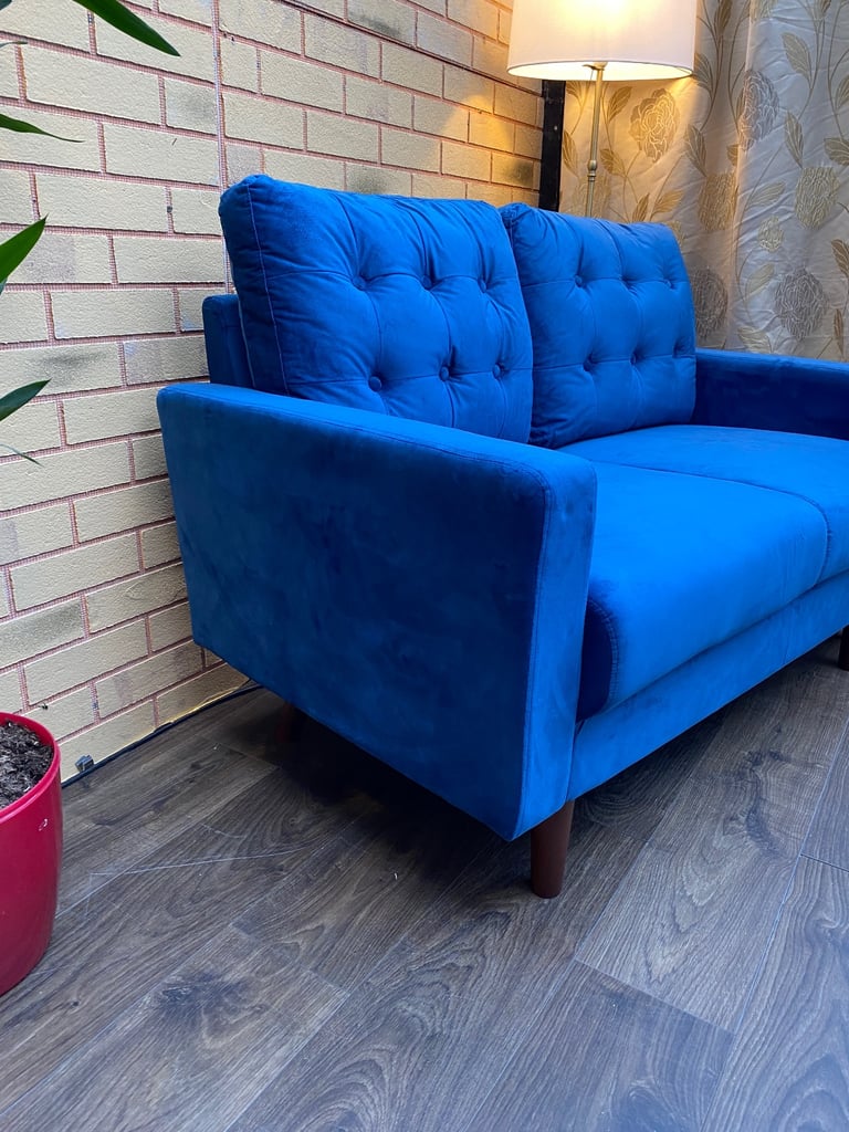 Premium Sofa Luxury Velvet Blue 2 Seater Sofa