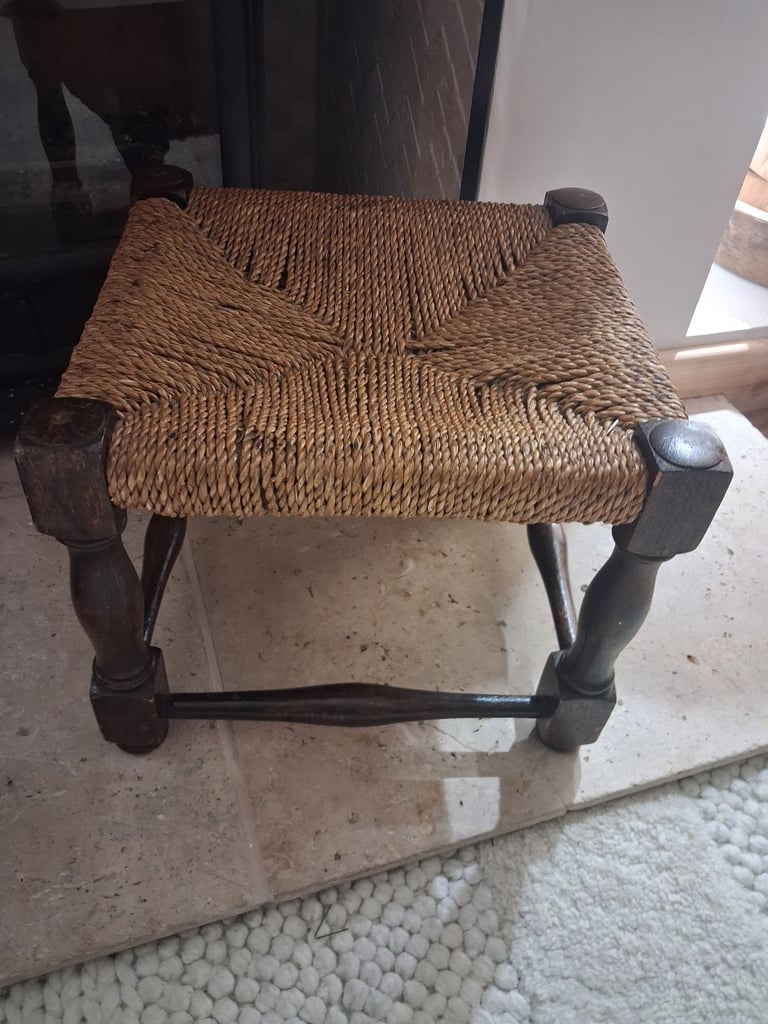 image for Wooden woven rush vintage stool