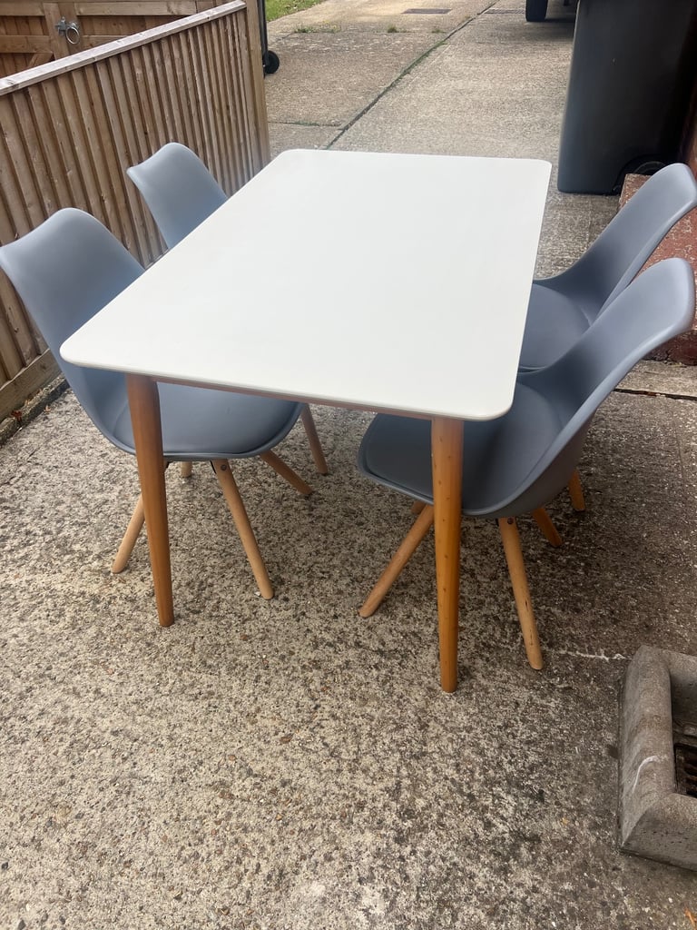 White Dining Table and 4 Grey Chairs Set of 4 Kitchen Dining Set - Grey. Can deliver.