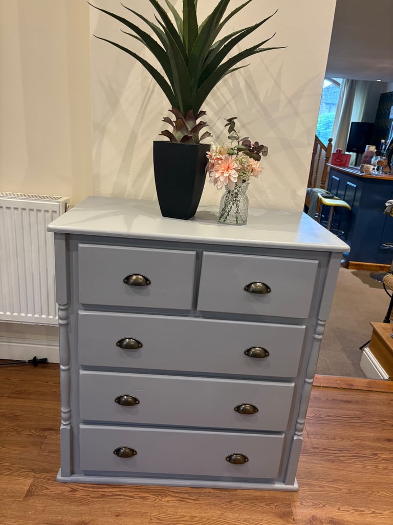 Lovely chest of drawers upcycled and finished in queens colour (light grey) 
