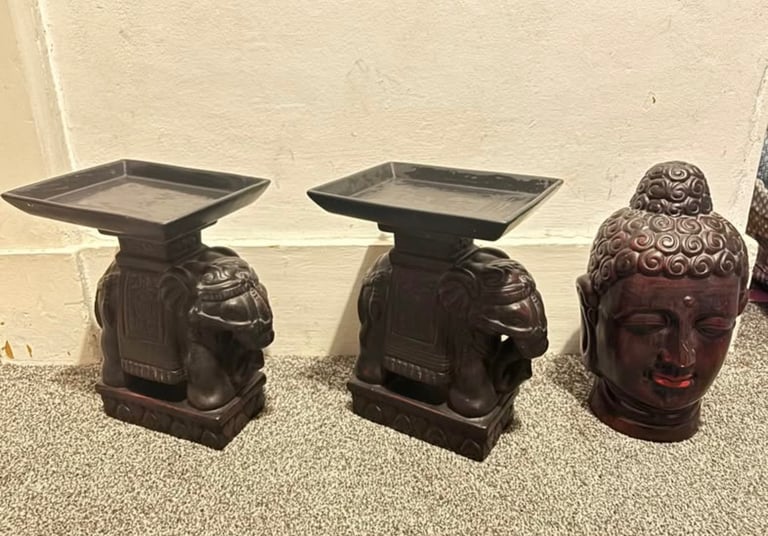 image for Ceramic elephants and Buddha head 