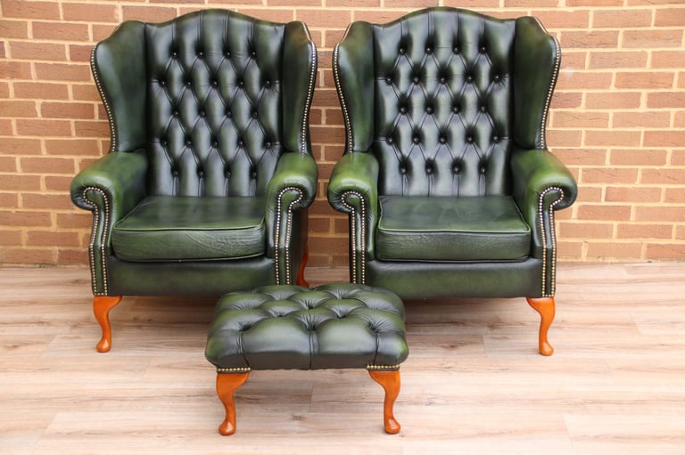Saxon Chesterfield Armchairs + Footstool (UK Delivery)
