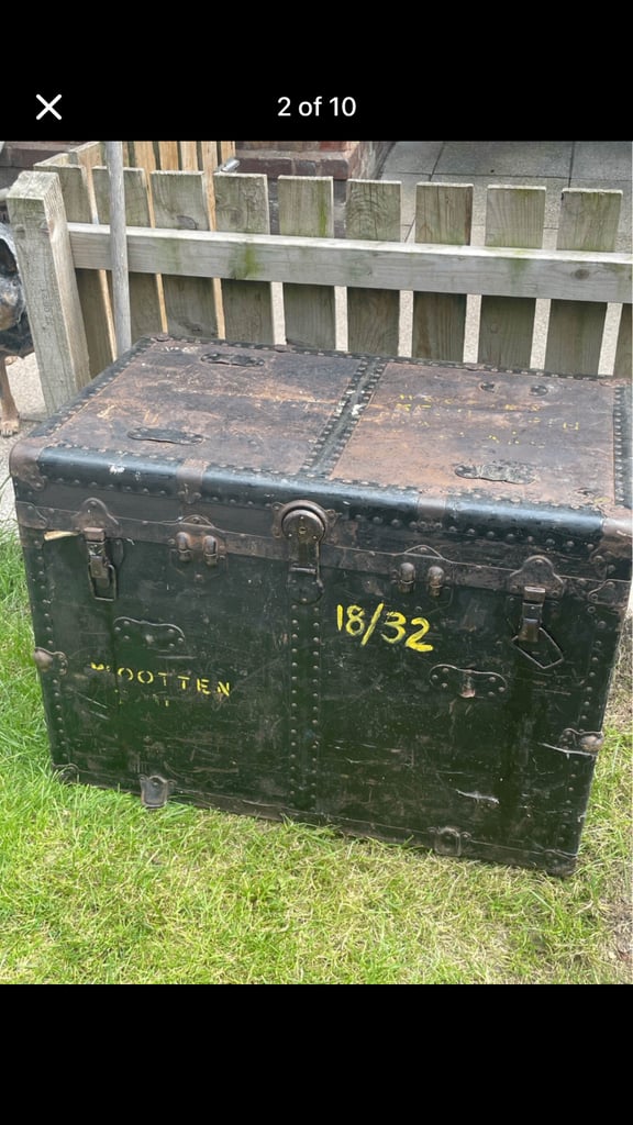 Antique metal & leather trunk