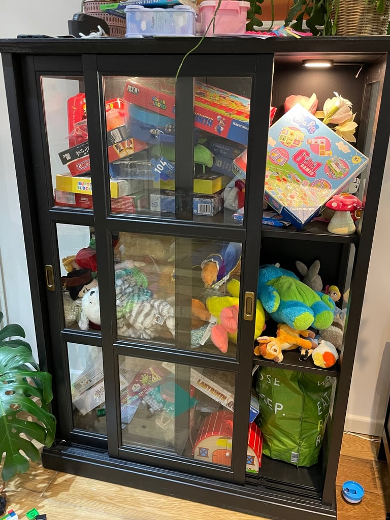 IKEA display cabinet storage, in black, with sliding door