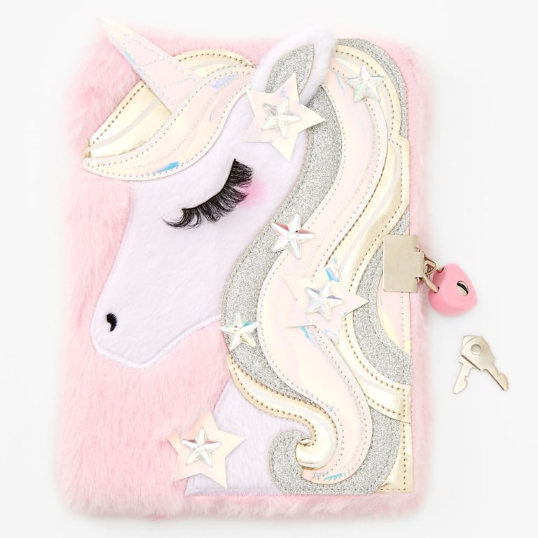 Claire's Icy Pink Unicorn Plush Lock Diary (New)