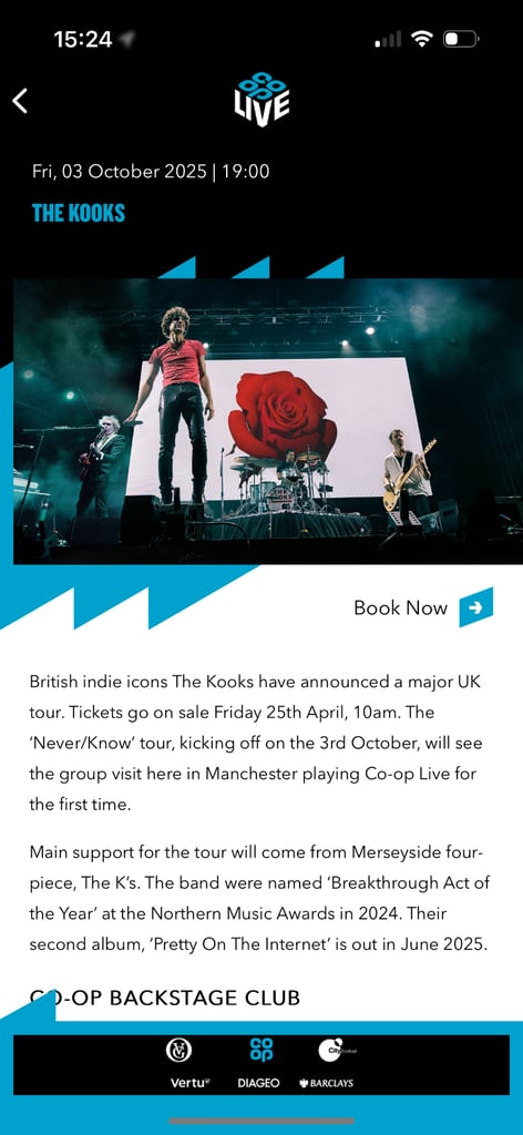 5 x VIP tickets to Kooks Coop Live Friday 3rd Oct