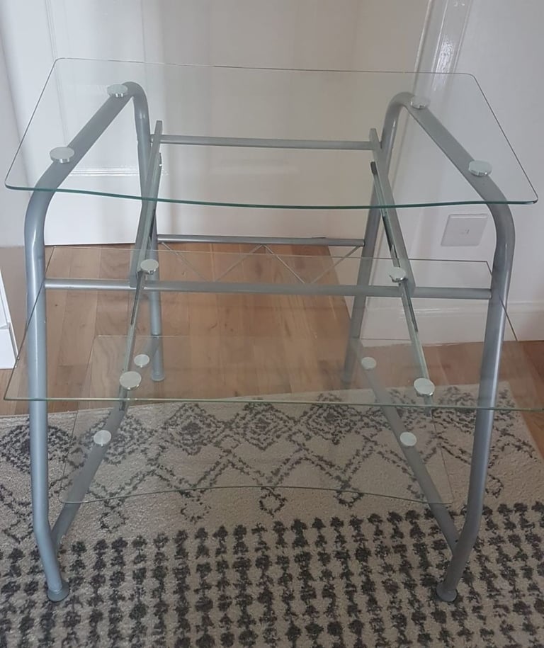 Glass computer desk (with pull-out keyboard shelf)