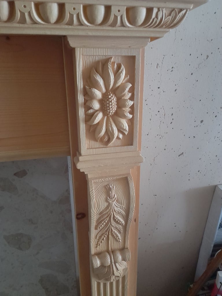Fireplace surround marble wood resin hand carved 125cm x 130cm x 40.6cm