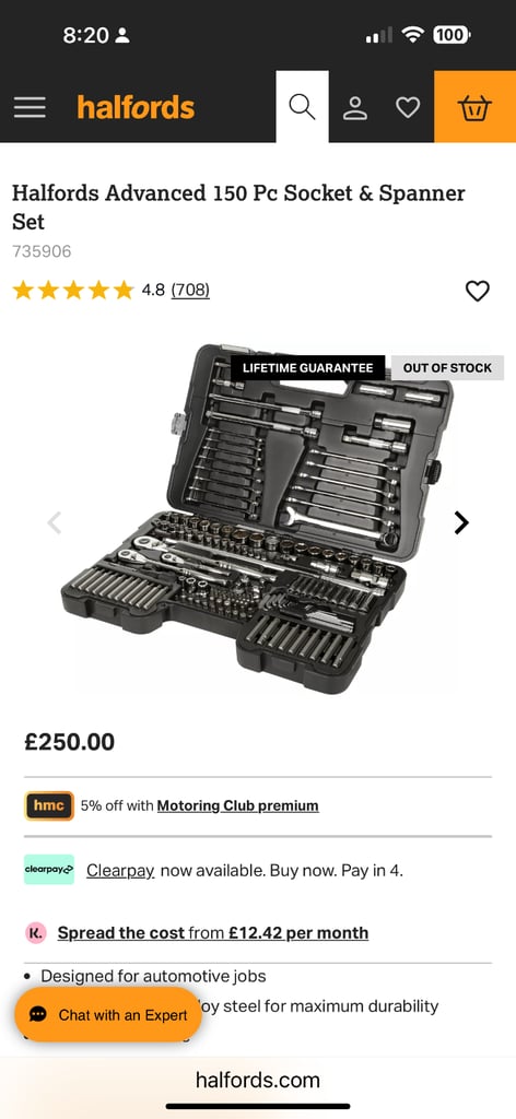 Halfords Advanced 150 Socket set- never opened