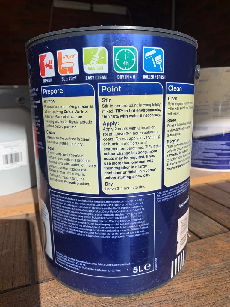 Dulux walls and ceiling paint 5 litre - Free 
