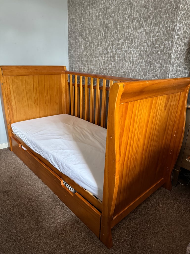 Solid Wood Sleigh Cot Bed