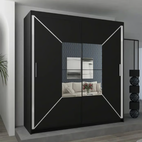 Brand New - Nicole Mirror Sliding Door Wardrobe Black - SAME/NEXT DAY DELIVERY