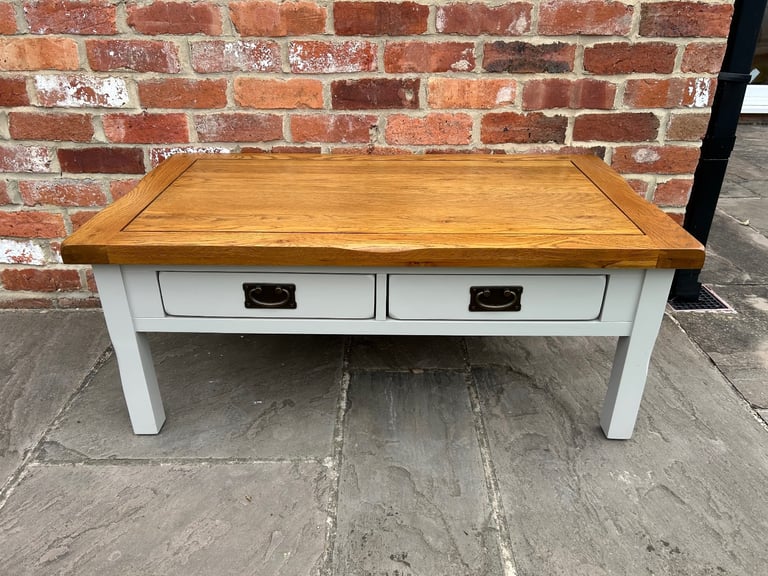 Rustic Solid Oak & Grey Painted (Double-Sided) Coffee Table - Excellent Condition 