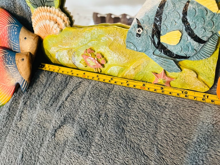 FISH MIRROR & WOODEN FISH. VERY COLOURFUL. Medium Size.  