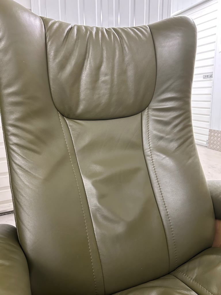 Ekornes Stressless Medium Signature Wing Dark Olive Leather Chairs & Footstool