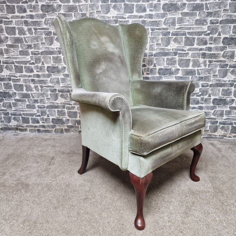Parker Knoll Wingback Armchair – Green Velvet Upholstery