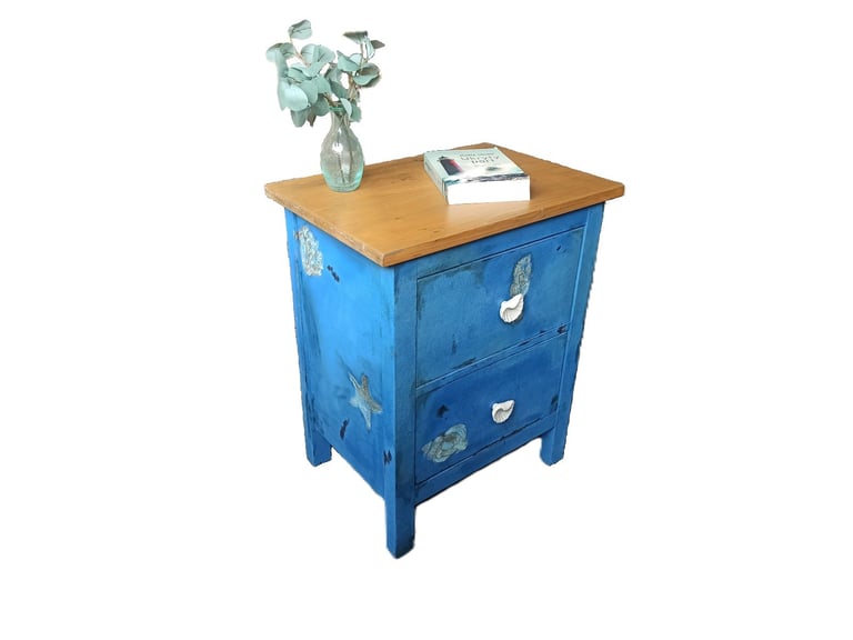 Coastal Blue Night Stand - Wooden Storage Drawer