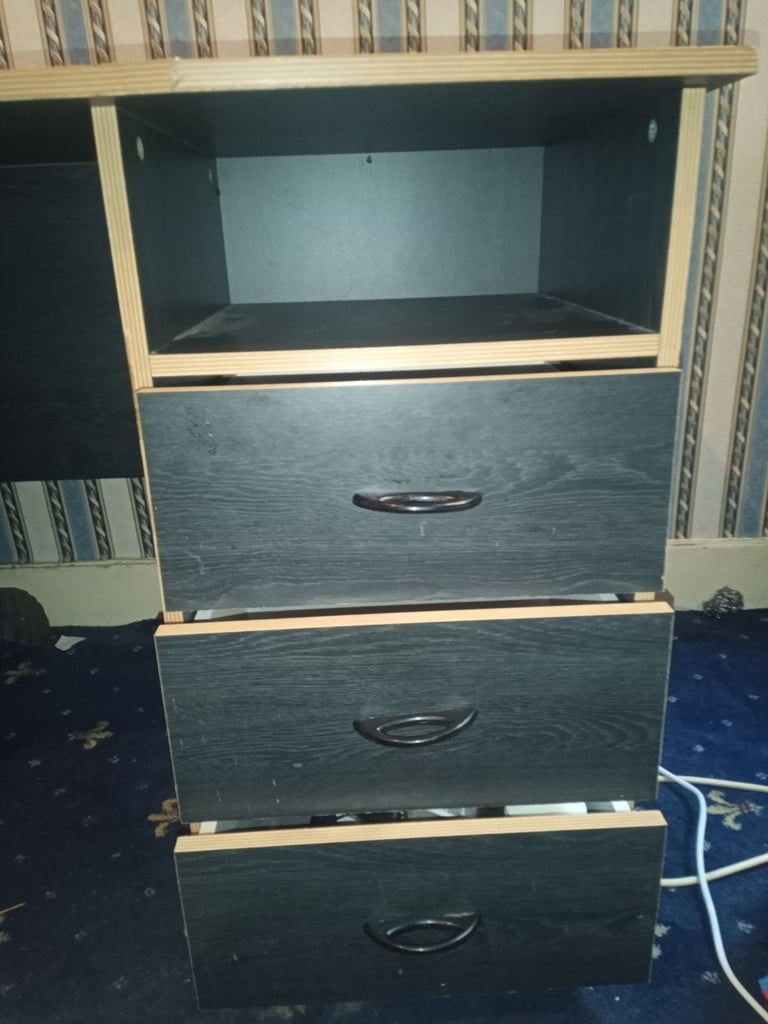 Black computer/ study desk with  drawers 