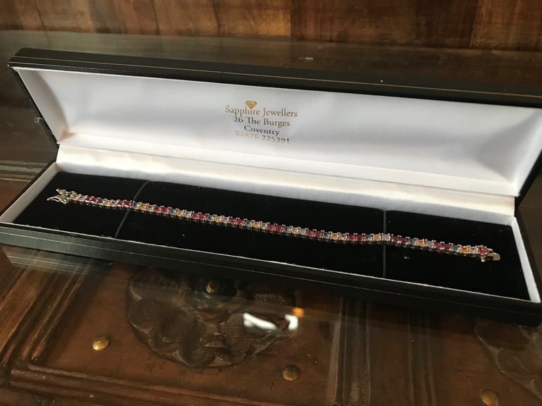 image for Sterling Silver 925 tennis style bracelet with multi coloured 4mm crystal jewels,