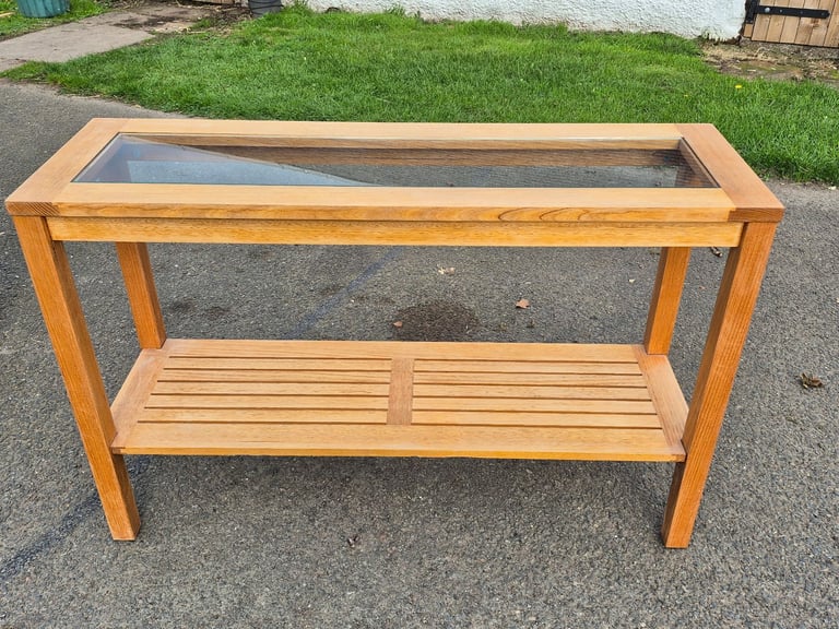Solid Oak And Glass Console Table