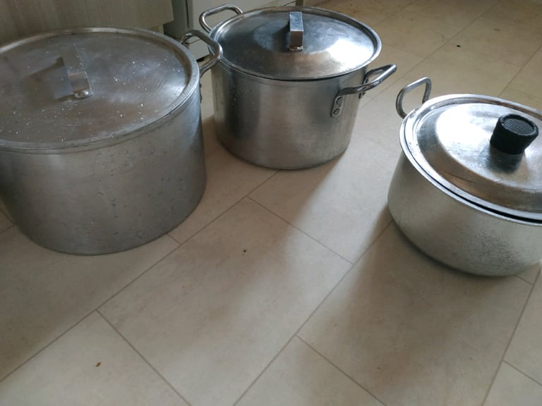 Three Large Restaurant Catering steel cooking pots