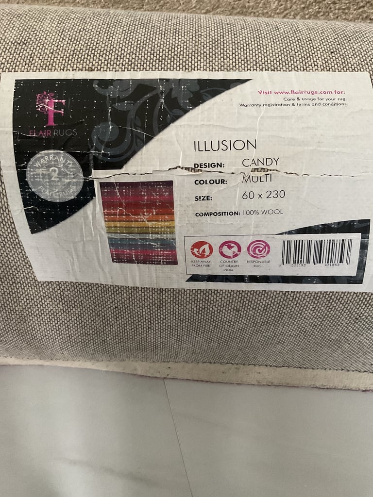 Wool runner / rug,  horizontal stripes and multicoloured 