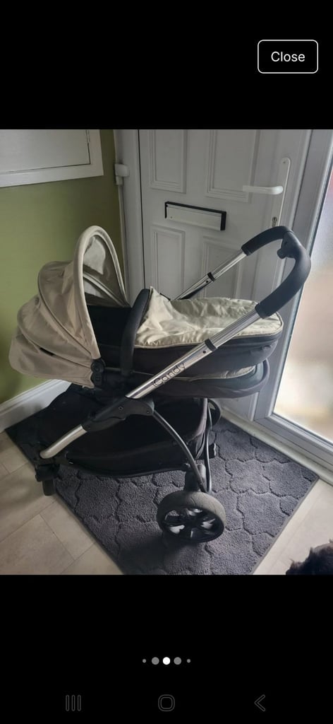 ICandy peach pram, pushchair, with baby carrier car seat, cosy toes, bundle. 